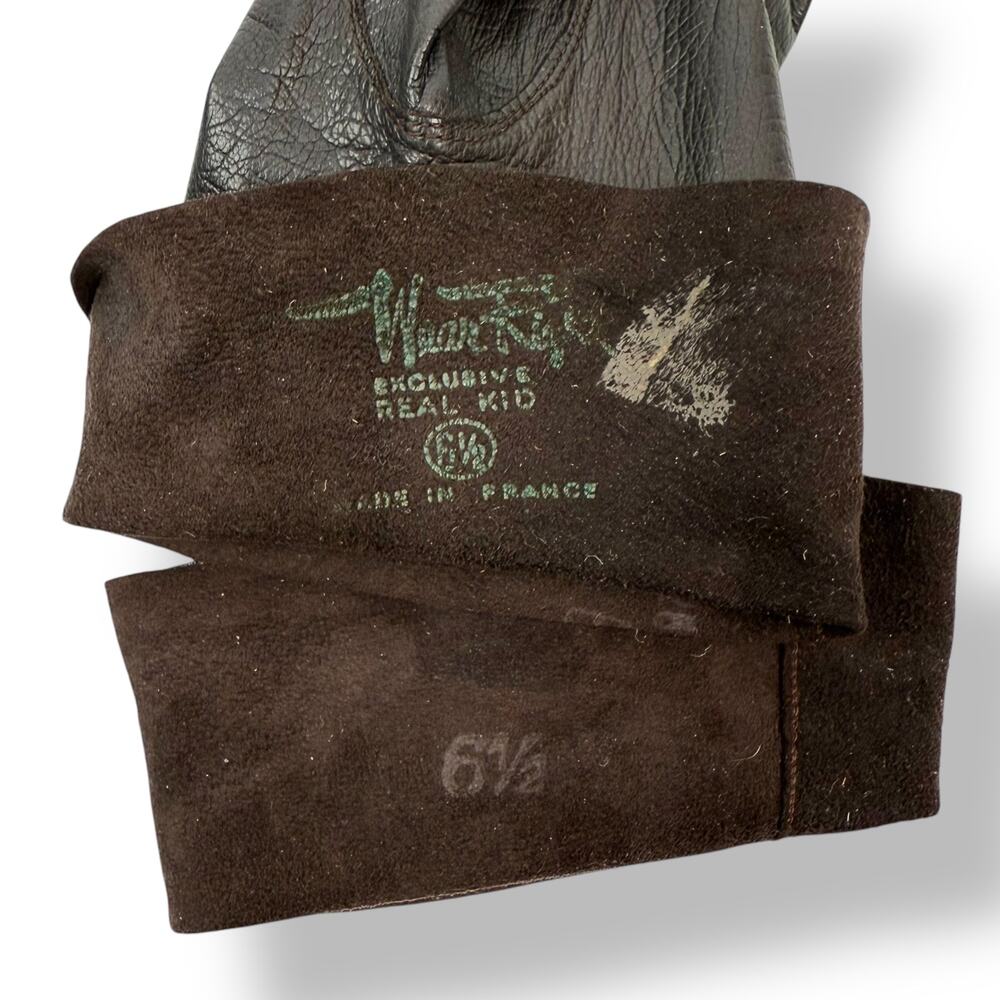 ❌SOLD❌1950's French designer black brown kid goat skin leather long gloves - Picture 8 of 14